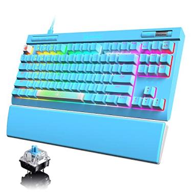 Imagem de ZIYOU LANG Teclado mecânico para jogos, retroiluminação LED RGB cromada de 87 teclas, interruptor azul, USB-C, compatível com PC/Mac