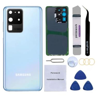 Imagem de Perzework Substituição de vidro traseiro OEM para Samsung Galaxy S20 Ultra 17.5 cm 5G com kit de ferramentas de reparo e adesivo pré-instalado (azul cósmico)