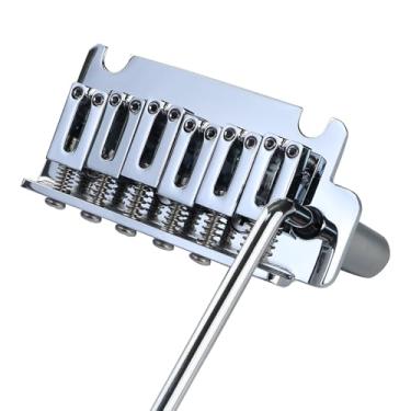 Imagem de OVSAL Ponte de guitarra elétrica de 10,5 mm, ponte tremolo de 2 pontos com placa de aço de bloco de selas de liga de zinco compatível com peças de reposição para guitarra elétrica Stratocaster Start 6