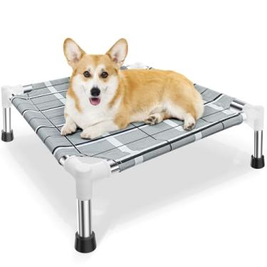 Imagem de Cama elevada elevada para cães ao ar livre – Cama de berço para cães com pés antiderrapantes, cama de rede para cães com moldura de aço inoxidável, cama portátil para animais de estimação para
