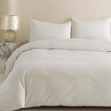 Imagem de HEIMENAOGO Capa de edredom Queen 100% algodão com listras verticais jacquard coleção de hotéis de luxo, tecido texturizado, macio e sedoso, 224 x 232 cm, fecho de zíper, listrado branco