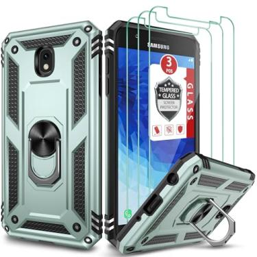 Imagem de Capa para Galaxy J7 2018/J7 V/J7 Star/J7 Refine 2018, com [3X protetor de tela de vidro temperado], suporte de anel embutido e suporte magnético para carro à prova de choque à prova de quedas para
