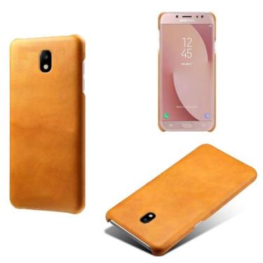 Imagem de Capa para Samsung Galaxy J7 PRO,Proteção contra quedas,Casca de volta de cor sólida simples,Design de couro de imitação de plástico-Orange