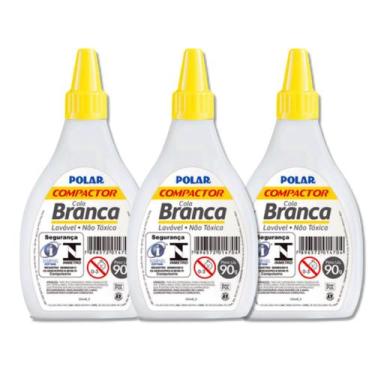 Imagem de Cola branca escolar 90g Polar Compactor, lavável, não tóxica., 3 unida