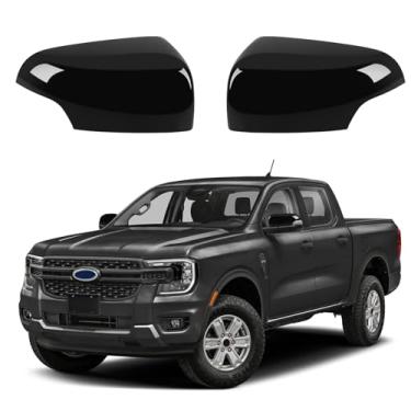 Imagem de 1 par de tampas de capa de espelho lateral de substituição direta para Ford Ranger 2019-2025, substitui diretamente o estilo, não o estilo adesivo (preto brilhante)