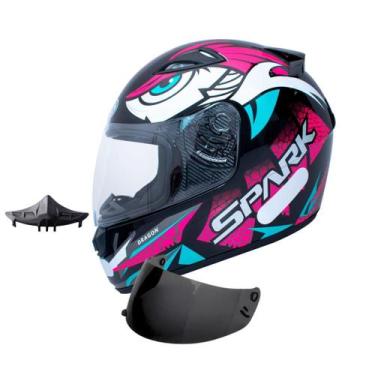Imagem de Capacete Ebf Spark Dragon Preto Rosa Com Narigueira Mais Viseira Fumê,