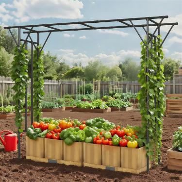 Imagem de CaroTex Pérgola De Arco Jardim Com Topo Plano, Metal 3,65 M X 2,75 Para Plantas Trepadeiras, Tubo Aço Galvanizado Revestimento Plástico, Decorativa Jardim, Quintal, Gramado (Preto)