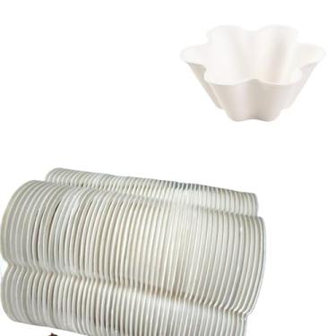 Imagem de lomysoali 50 tigelas de sorvete de polpa de papel 255 g/170 g, tigelas de sobremesa de chocolate sorvete, sundae, lanche, frutas, nozes, arco de salada, l copo de aperitivo em forma de flor (branco