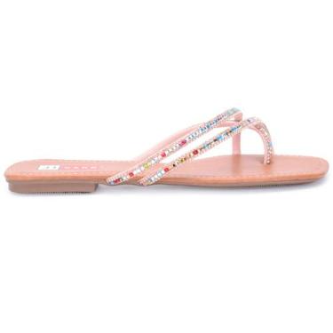Imagem de Sandália Feminina Rasteirinha Tipo Chinela Com Strass - DANDY, Rosê, 3