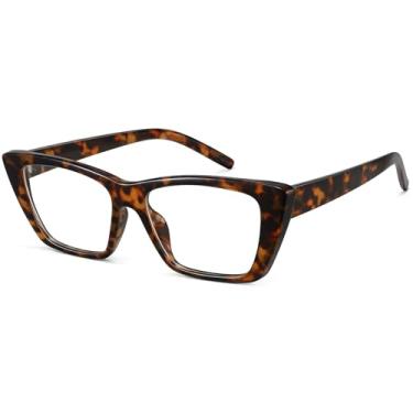 Imagem de WOWSUN Óculos de sol estreitos pequenos vintage polarizados olho de gato para mulheres, Lente transparente com armação tartaruga, Standard