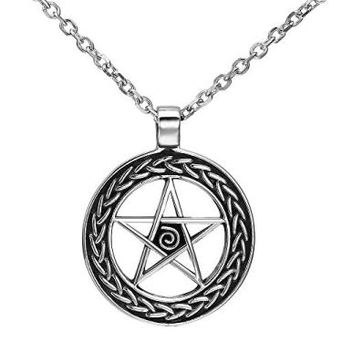 Imagem de Colar Masculino Magical Wiccan Pentagram Pentacle Pingente de Aço Inoxidável (Corrente de 51 polegadas)