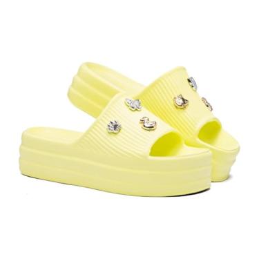 Imagem de Chinelo Slide Nuvem Conforto e Estilo - Original Com Pins Exclusivos chinelo feminino confortável chinelo para dia a dia(Amarelo,33)