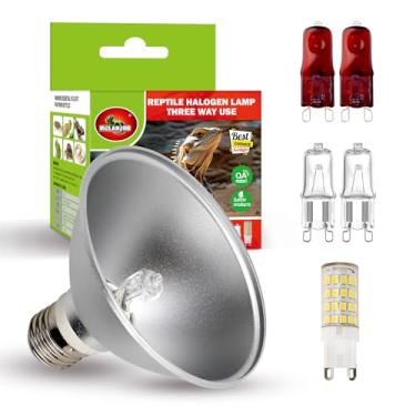 Imagem de MCLANZOO Luminária térmica para répteis de 25 W, luminária de réptil de cúpula com lâmpada de calor de halogêneo de 5 peças, lâmpada de aquecimento UVA G9 E26 soquete para tartaruga, lagartixa