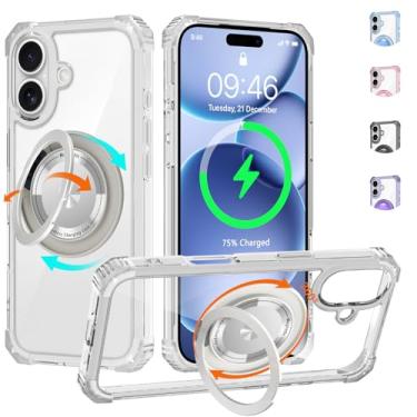 Imagem de WPCase Capa transparente para iPhone 17 com suporte [compatível com MagSafe], capa resistente de grau militar com suporte magnético giratório 360 para mulheres e homens, transparente
