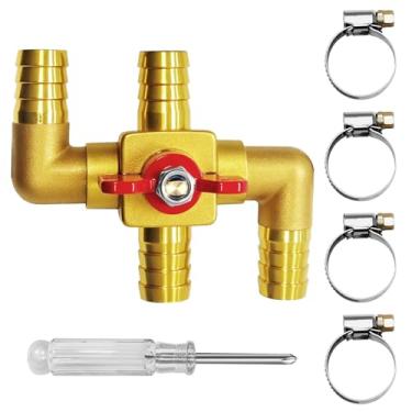 Imagem de Yourheey Válvula de controle de aquecedor de 4 vias de latão sólido de 3/10.2 cm – Kit de bypass de núcleo de aquecedor automotivo com 4 grampos alemães HD e chave de fenda Phillips 3/10.2 cm (19 mm)