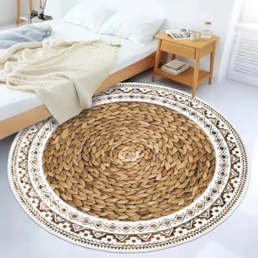 Imagem de Lacomfy Tapete redondo Boho – Tapete circular de juta sintética para quarto, estampa de casca de milho, estilo country, tapete rústico para casa de fazenda, sala de estar, sala de jantar, quarto de