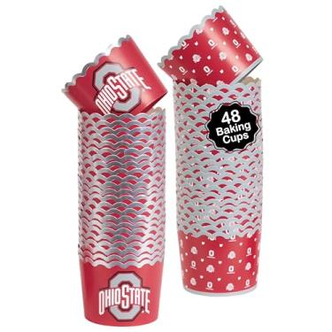 Imagem de Copos para assar Ohio State (48 peças) para decorações de futebol, aniversário e festa de formatura da OSU Buckeyes (Ohio State Buckeyes)