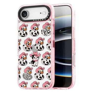 Imagem de Rosarnnah Capa para iPhone Air fofa - Capa de telefone durável à prova de choque de 2 metros de impacto de queda - Design engraçado de vaca leiteira pato para 17 Air (6,5 polegadas) Glitter Pink