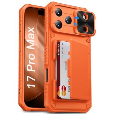 Imagem de Vihibii Capa para iPhone 17 Pro Max com suporte para cartão (4 cartões) [bloqueio RFID] e capa de câmera deslizante, proteção contra quedas de nível militar, capa de celular rígida robusta e borda de