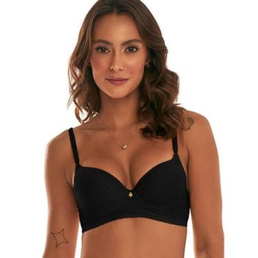 Imagem de Sutiã Drapeado Com Bojo Meia Taça e Renda Nayane Rodrigues, GG, Preto