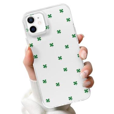 Imagem de SZXYCZL Capa de telefone compatível com iPhone 12/iPhone 12 Pro, linda estampa de trevo de quatro folhas para mulheres, estética Kawaii, fina, macia de policarbonato + capa transparente de TPU
