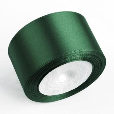 Imagem de Fita de cetim verde floresta de 5 cm x 25 metros fitas de tecido face única para rosas eternas, buquês de flores, embrulho de presente, artesanato, chá de panela, decoração de casamento