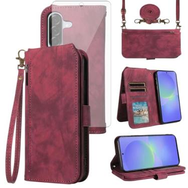 Imagem de Asuwish Capa de celular para Samsung Galaxy A56 5G carteira celular com protetor de tela de vidro temperado alça transversal alça flip zíper suporte para cartão de crédito suporte móvel A 56 56A LTE