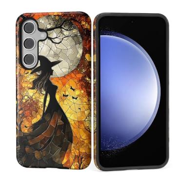 Imagem de Capa para Samsung Galaxy S24, silicone macio fosco + PC rígido antiarranhões capa protetora 2 em 1 resistente à prova de choque para mulheres e homens - vitral bruxa Halloween