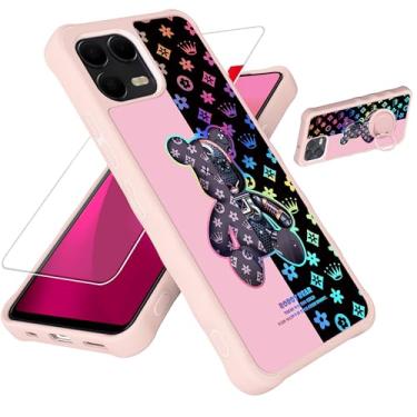Imagem de jioeuinly Capa para celular T-Mobile Revvl 8 Pro compatível com Revvl 8 Pro [com protetor de tela de vidro temperado][PC rígido + silicone macio][suporte para anel] [luz refletora colorida] IMDF-JXX