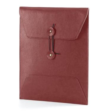 Imagem de Pasta de arquivo de couro para documentos, pasta de documentos importante com cordão de amarrar, capa para notebook, organizador de arquivos de couro, pasta de arquivamento de envelopes A4 (vertical