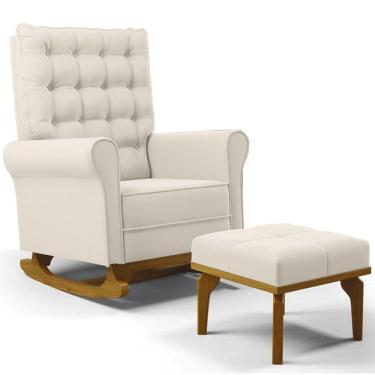 Imagem de Poltrona de Amamentação Balanço e Puff Base de Madeira Brenda G05 Veludo Creme - Mpozenato