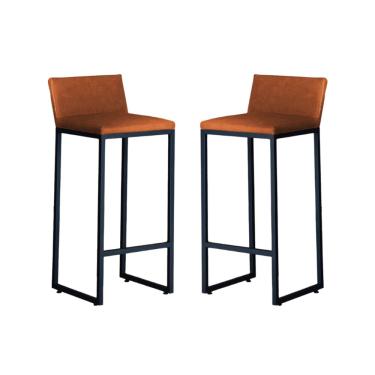 Imagem de Kit 2 Banquetas Alta Dani Reforçada Decorativa Balcão Bancada Cozinha Bar Base Preta Courino