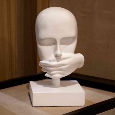 Imagem de Escultura Decorativa Máscara Rosto Silêncio Branco 25cm B02 - D'Rossi 