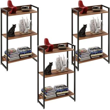 Imagem de Kit 3 Estantes Multiuso Escritório Industrial 3 Prateleiras Areta 104x