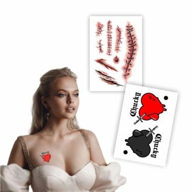 Imagem de Kit 2 Tatuagens Temporárias Coração Chucky E Cicatrizes