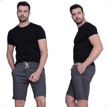 Imagem de Bermuda Masculina Jogger Sarja Com Elastano Cordão Ajustável Bolsos Fu