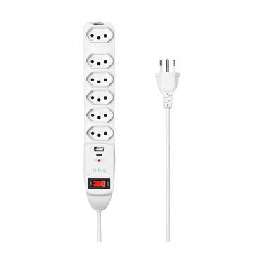 Imagem de Filtro de Linha 6 Tomadas Elgin - Protetor de Surtos -  3 Pinos 10A - USB-A+C - Bivolt - Branco