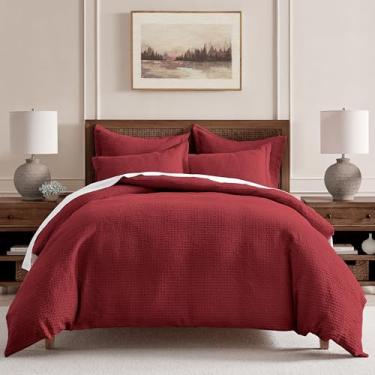 Imagem de Levtex Home - Conjunto de edredom vermelho Cloud Waffle - edredom casal/queen + duas fronhas padrão - trama waffle - vermelho - edredom (228 x 238 cm) e fronha (66 x 50 cm) - algodão