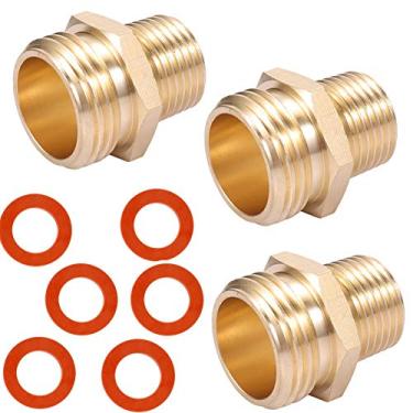 Imagem de Conexão de tubo para mangueira de latão, 1/2 NPT macho X 3/4 rosca de mangueira macho, adaptador de conector de encaixe de mangueira de jardim para acessórios de tubulação 3 peças com arruela de