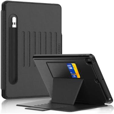 Imagem de DUNNO Capa para iPad 9ª/8ª/7ª geração (iPad 10,2 polegadas 2021/2020/2019), capa magnética à prova de choque com suporte para caneta e bolso para cartão, despertar/hibernar automaticamente (preto)