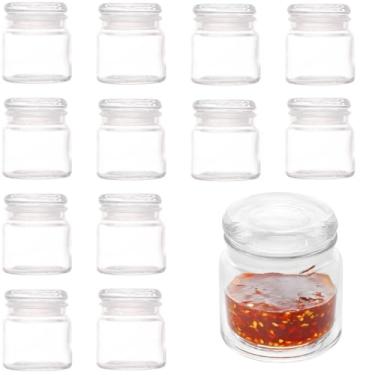 Imagem de Conjunto 12 Potes de Vidro com Tampa Hermética, 140ml, Transparente, para Temperos e Conservas, Organizador, P/Condimentos Temperos Conservas (Kit 12 Potes 140ml)