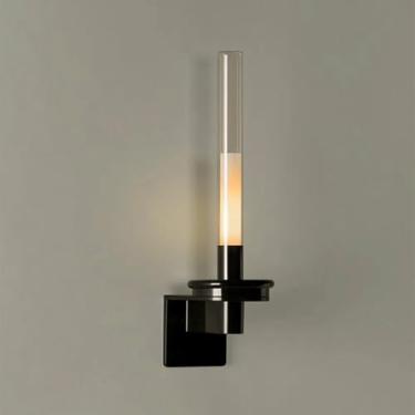 Imagem de Luminária de parede de vidro de tubo longo, acabamento preto moderno, luminária de parede LED de cabeceira com cúpula de vidro transparente, 3W 3000K, luminária de parede interna com fio pós