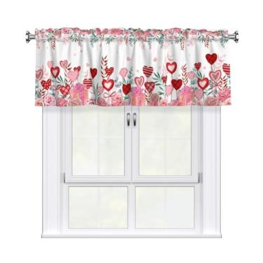 Imagem de Miaoquhe Corante rosa rosa para janela de 137 x 45 cm, cortina de cozinha com folhas florais para dia dos namorados, curta, vermelha, rosa, coração, pequeno, tratamento de varão, bolso para varão