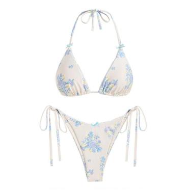 Imagem de Biquíni ZAFUL Triangle, 2 peças, corte alto, branco para mulheres