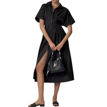 Imagem de Vestido maxi Dewpaur listrado com botão frontal plissado para mulheres