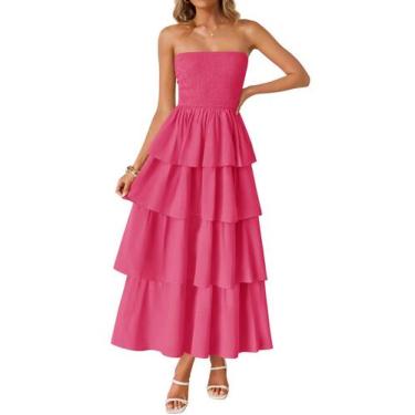 Imagem de Vestido maxi ZESICA, verão 2025, sem alças, avental, em camadas, praia