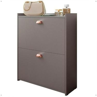 Imagem de Sapateira Retrô Closet Compacta Vertical com Gavetas Basculantes para 12 Pares de Sapatos(Cinza/Perola)