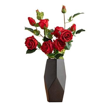 Imagem de Conjunto de buquê de simulação de flores falsas com vaso arranjo de rosas simples flores artificiais de mesa ornamentos decorativos flores para decoração (cor: 1) (latão)