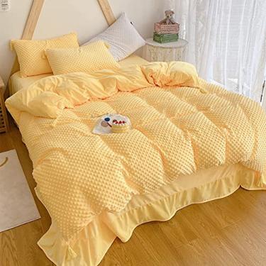 Imagem de Conjunto de capa de edredom de veludo estilo princesa com borlas, jogo de cama macio e quente, fecho de zíper, capa de edredom reversível para inverno amarelo 1,5 m (Queen amarelo 200 x 230 cm (79 x