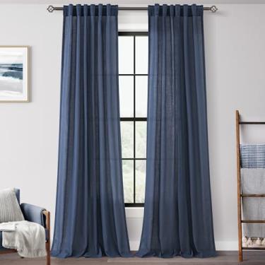 Imagem de Cortinas azul marinho 274 cm de comprimento para quarto com filtro de luz azul semitransparente, cortinas de sala de estar, linho, algodão, texturizado, azul índigo, painel de cortinas, decoração